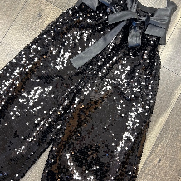 Julia Allert black sequins occasion palazzo pant L - Picture 3 of 8